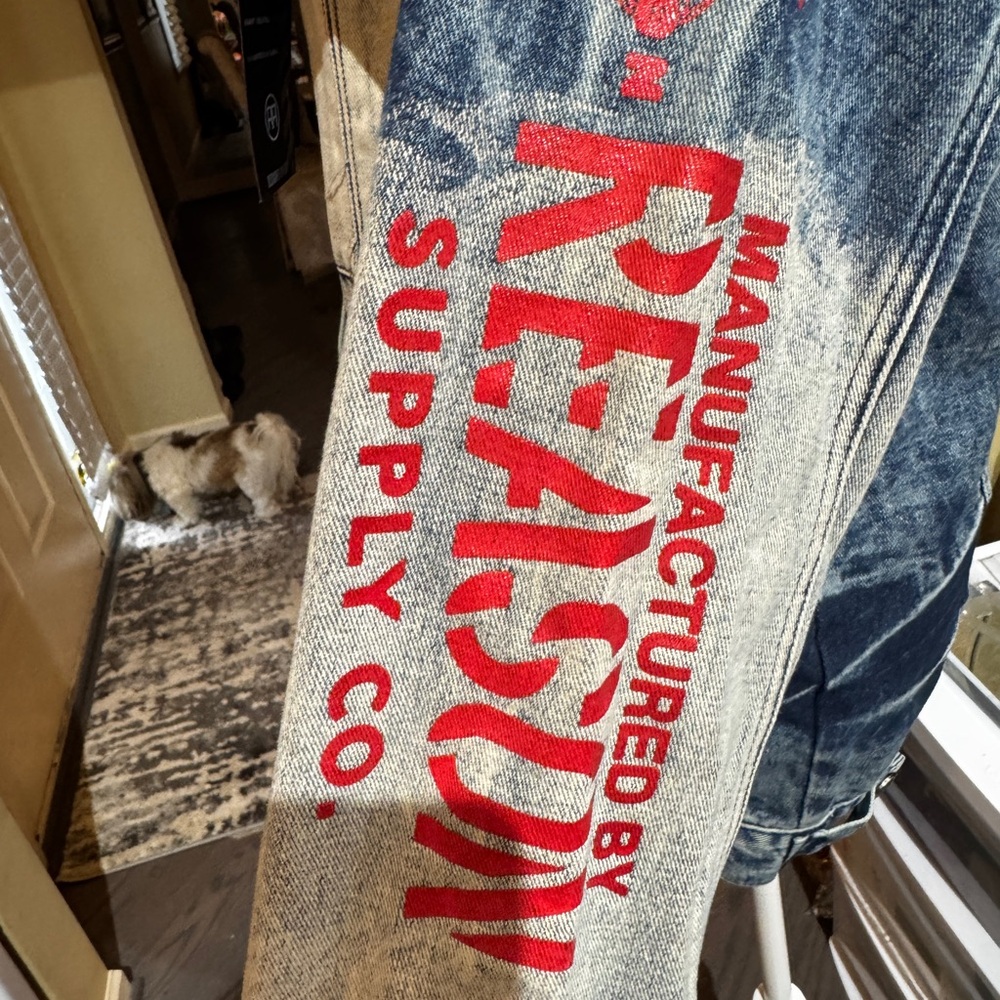 NEW Reason status DENIM trucker Jacket Hand crafted blue Fl-07 SZ XL‎ - Picture 6 of 8